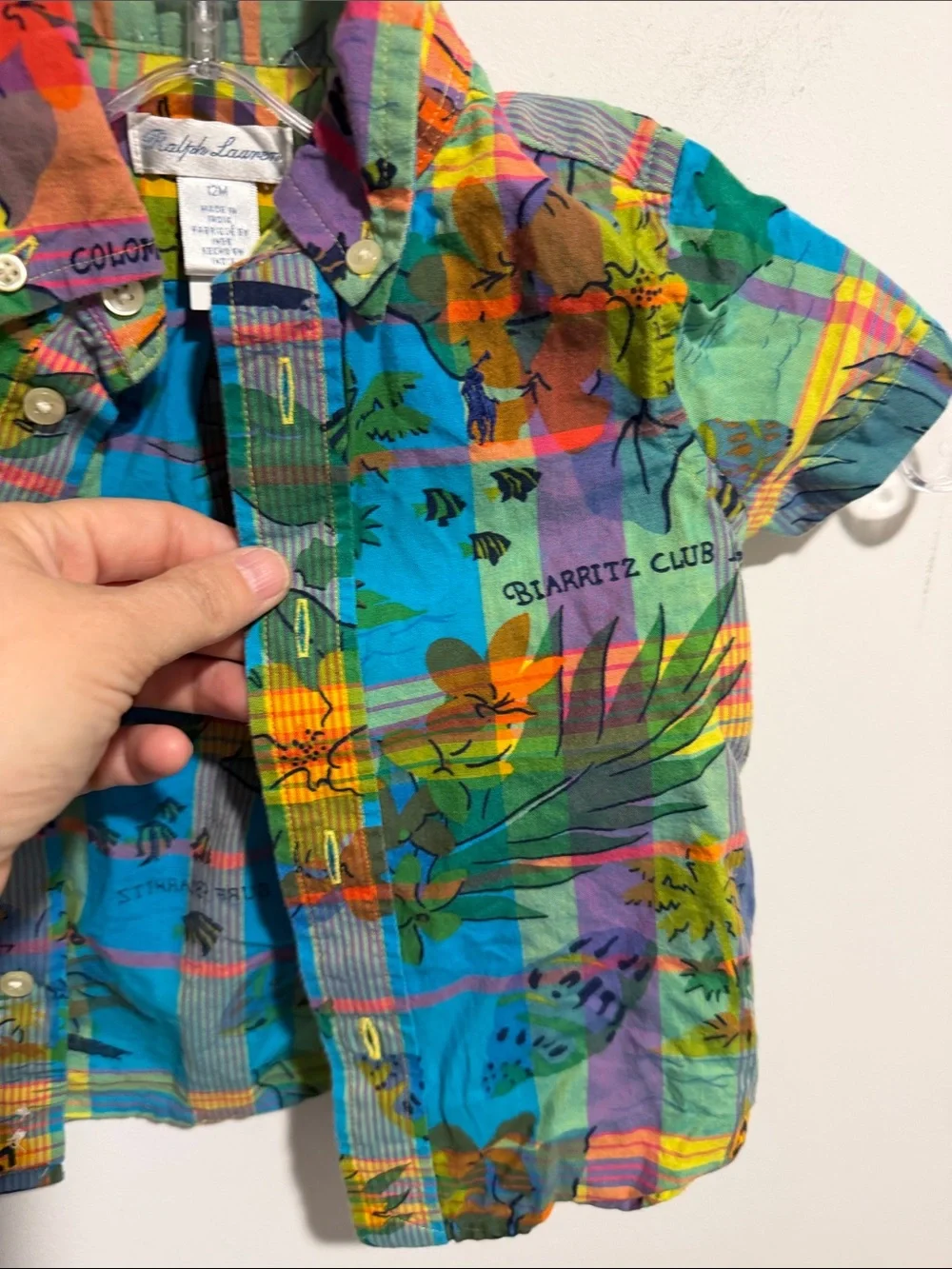 Ralph Lauren Kids Multi-Color Tropical Plaid Button-Down Shirt Size 12 Months